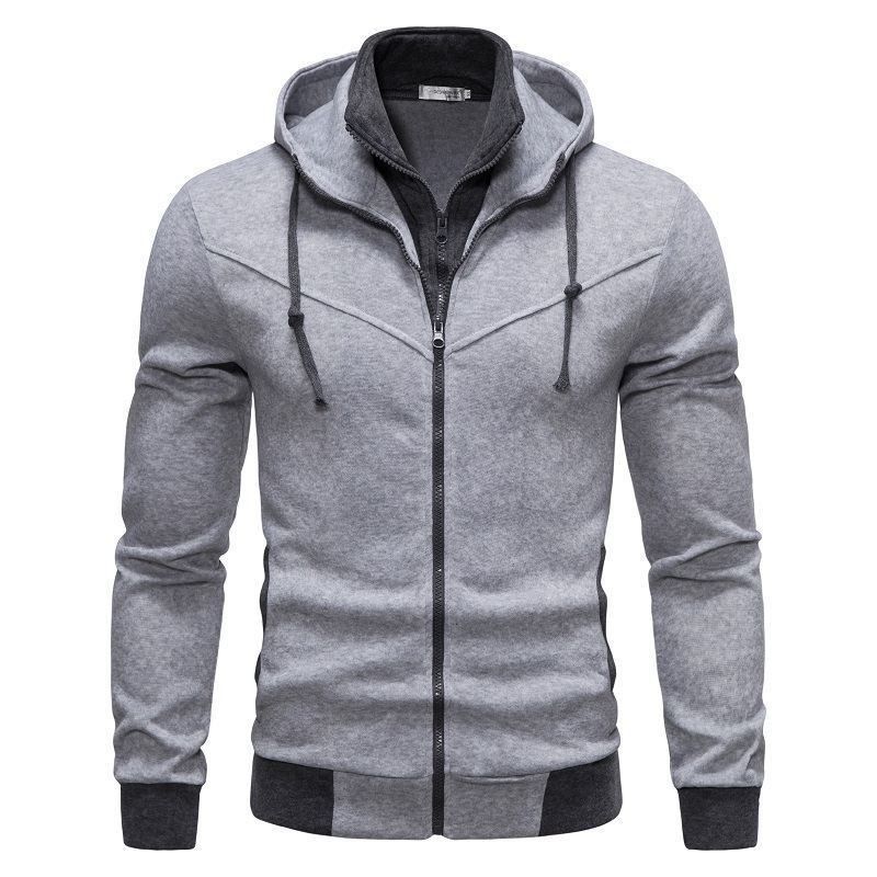 2024 fashion casual two piece slim fit contrasting color hooded cardigan hoodie men's new style_voghion.com