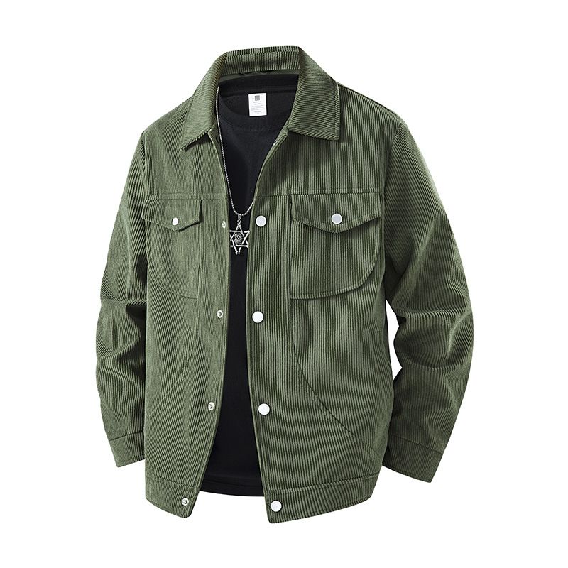 Men's Slim Fit Corduroy Jacket For Autumn, Casual Turn-Down Collar Coat For Youth & Young Adults, Multi-Pocket Lightweight Outerwear_voghion.com