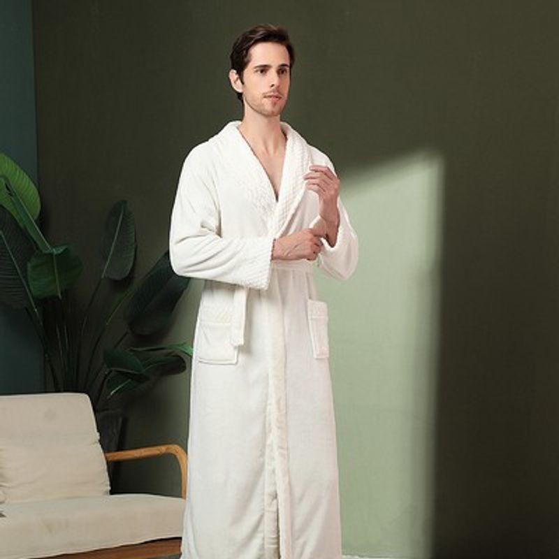 Underwear & Sleepwears Autumn And Winter Large Size Flannel Couple Robes For Men And Women Velvet Splicing Thickened And Lengthened Bathrobes_voghion.com