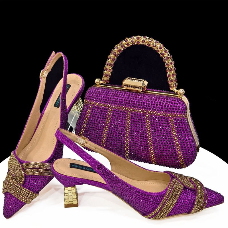 Shoe Bag Set Combination Pointy Cross Chain Back Empty Heels Matching Trapezoid Wrist Bag_voghion.com