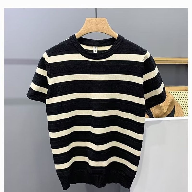 Men's Clothing 2024 Spring And Summer Loose Lazy Style Round Neck Pullover Striped Sweater Men's All-match Sweater Coat_voghion.com