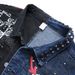 Men Punk Rivet Check Print Denim Jacket Holes Ripped Plaid Patches Patchwork Jean Coat Painted Blue Black Spliced Outerwear_voghion.com