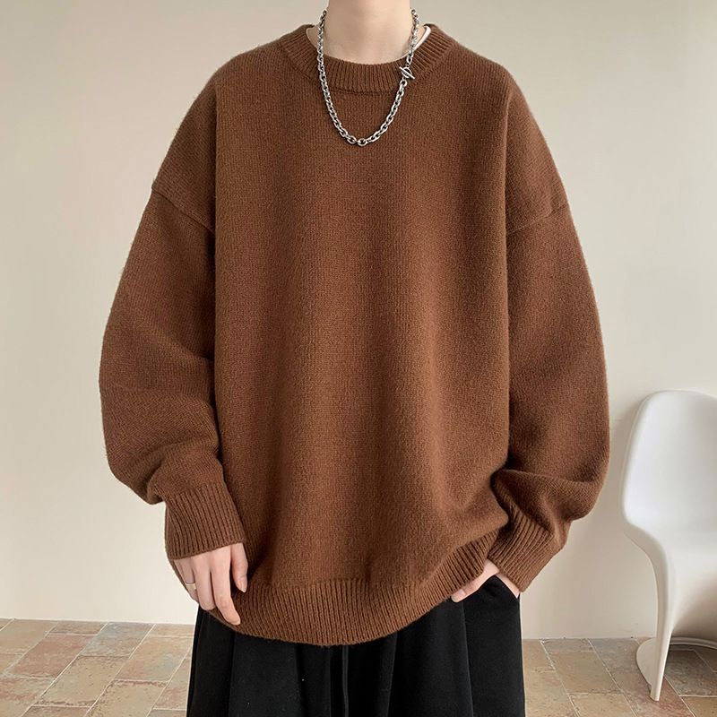 Nouveau pull col rond, veste en fil rétro pour hommes et femmes, base simple douce et collante, pull en tricot ample de couleur unie_voghion.com