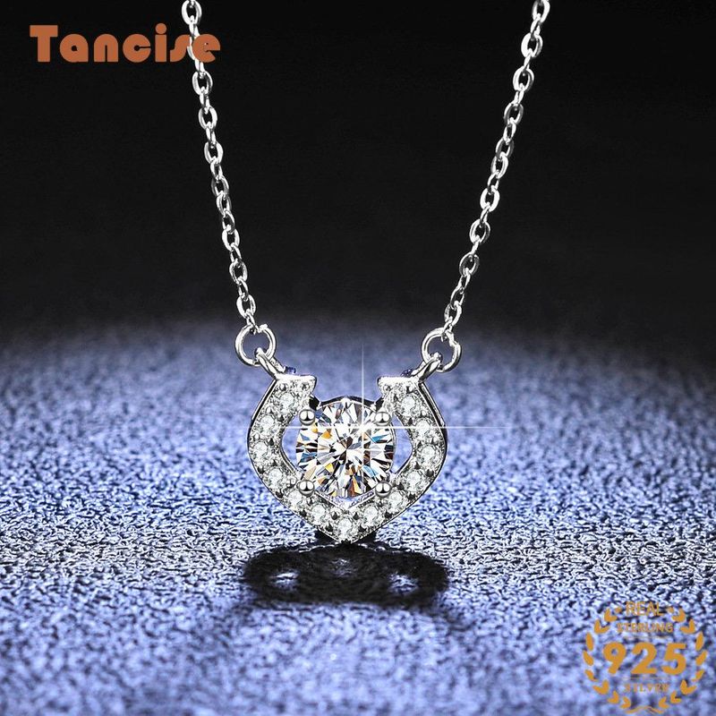 Tancise Luxus-Persönlichkeits-Silber-Moissanit-Anhänger-Halskette für Damen, klassisches Tide-Party-Geschenk_voghion.com