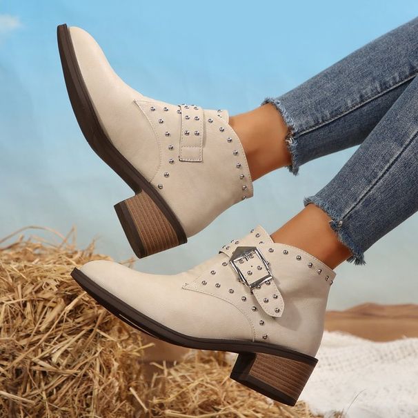 Modelos de explosão de outono e inverno rebites fivela casual botas curtas femininas_voghion.com