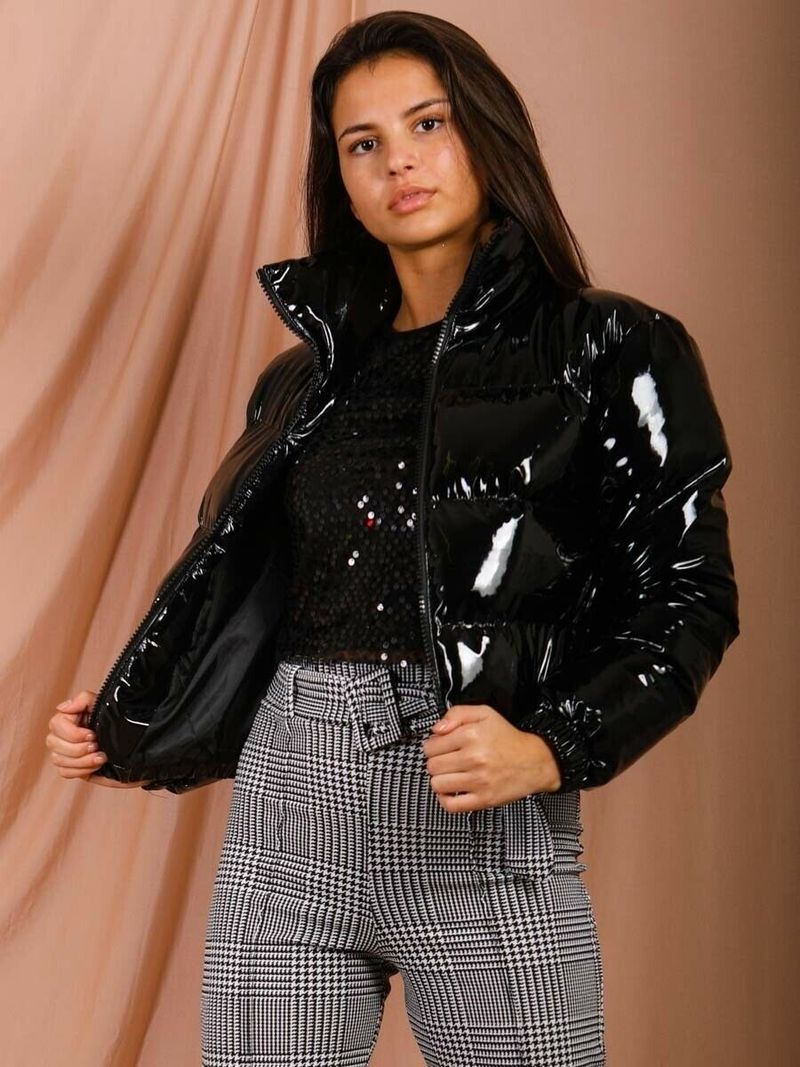 Damenjacke mit Baumwollpolsterung, Herbst- und Winterkleidung aus Baumwolle in leuchtenden Farben, kurz aus Metall_voghion.com