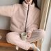 Long hair cut flower sleepwear for women in winter 2023, stand up collar zipper cardigan, long pants with plus size 220_voghion.com