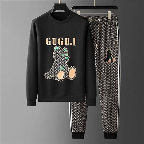 Abbigliamento maschile Abiti da uomo popolari Felpa con ricamo a forma di orso elegante Abito a due pezzi a maniche lunghe Marchio di alta gamma_voghion.com