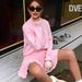 Pink 2025 Autumn Winter High Neck Pullover Knitted Pleated Skirt Sweater Set For Women_voghion.com