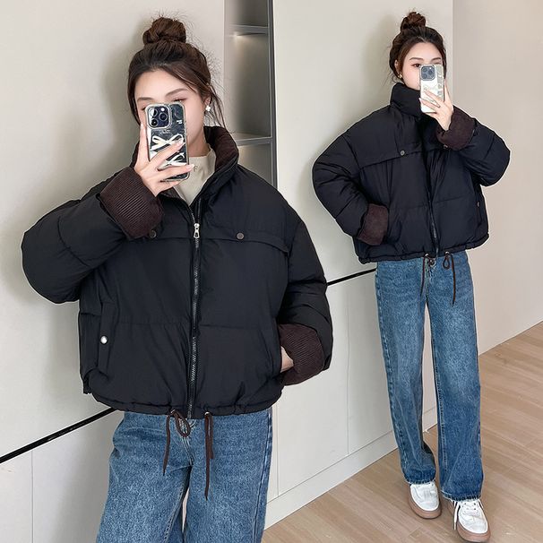 Women's Winter Short Puffer Jacket With Military Style, Loose Fit Thickened Quilted Coat, Fashionable Casual Outerwear For Women_voghion.com