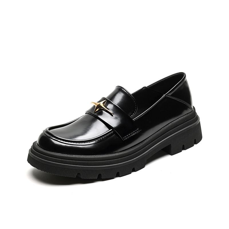 Platform Loafers Women's Retro One-pedal Small Leather Shoes British Style Thick Heel Single Shoes_voghion.com