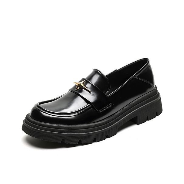 Platform Loafers Women's Retro One-pedal Small Leather Shoes British Style Thick Heel Single Shoes_voghion.com