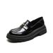 Platform Loafers Women's Retro One-pedal Small Leather Shoes British Style Thick Heel Single Shoes_voghion.com