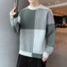 Men's Clothing Men's Fashion Large Block Splicing Jacquard Knitted Sweater Micro Wide Retro Casual Round Neck Sweater Trendy_voghion.com