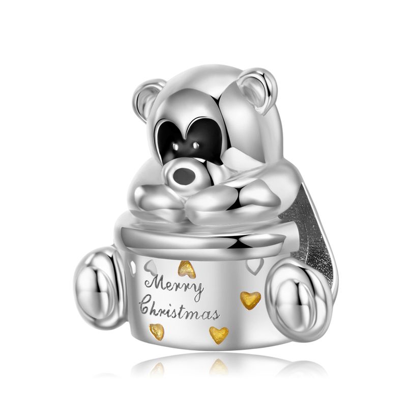 Gör-det-själv-hänge Christmas Happy Bear Charm Christmas Sterling Silver Damhalsband Armband DIY-pärlor_voghion.com