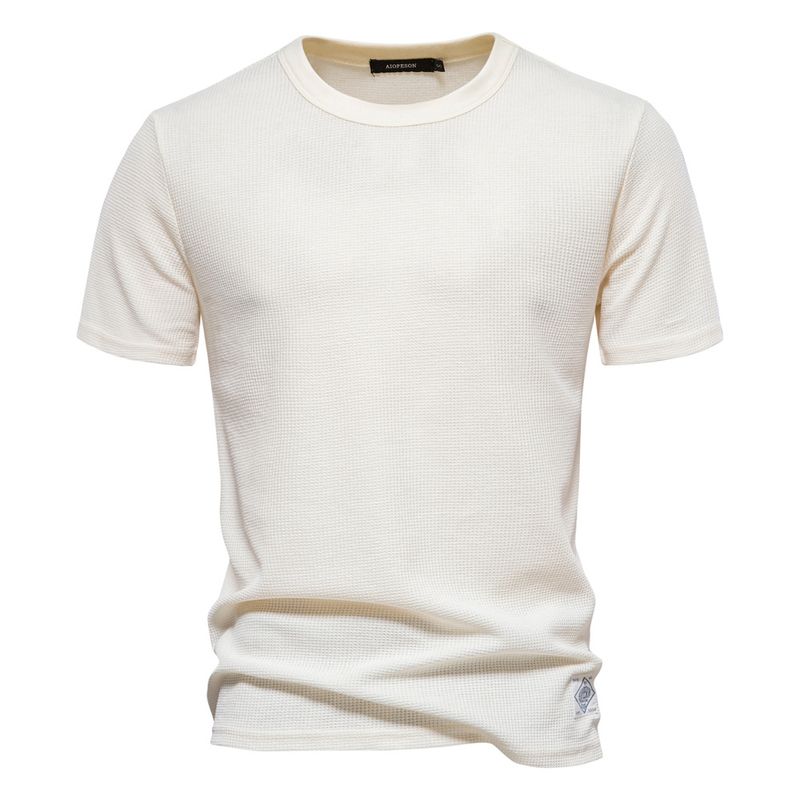 T-shirt en coton gaufré pour homme – T-shirt classique à col rond pour le printemps et l'été (S-XXL) – Doux, respirant et intemporel_voghion.com
