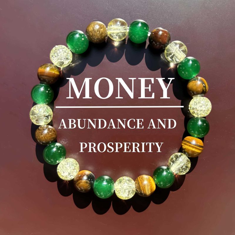 Prosperity Bracelet – Natural Tiger Eye, Green Agate & White Crystal Healing Stone Jewelry, Adjustable Elastic String_voghion.com