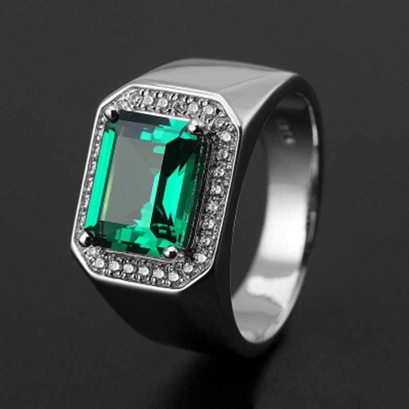 Luxuriöser offener Herrenring im Retro-Stil mit Saphir, versilbert, weißvergoldet, tansanischer Live-Herrenring_voghion.com