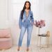 Dametøj vaskede moderigtige langærmede jumpsuit jeans_voghion.com