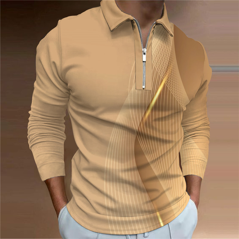 High Street High Street Herren-Poloshirt für Frühling und Herbst, lässiges, langärmliges Polohemd mit 3D-Nähten, modischer Buchstabe K_voghion.com