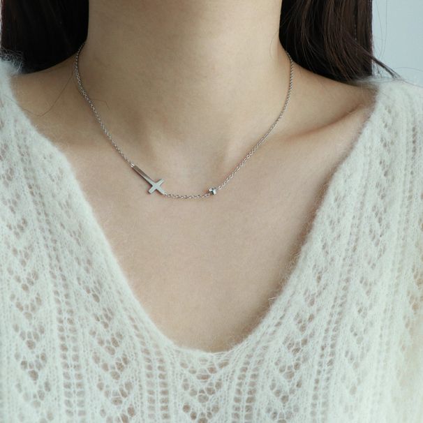 minimalistische neue Halskette mit Kreuzanhänger aus Titanstahl, modisches und cooles Schlüsselbeinketten-Set für Damen_voghion.com