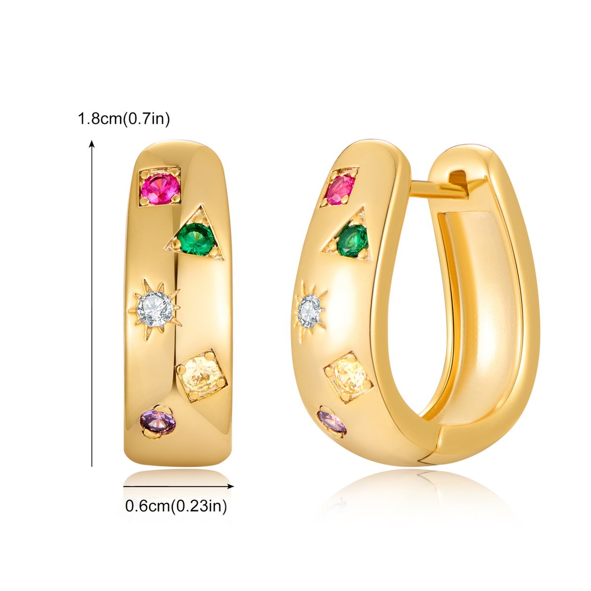 Orecchini a cerchio da donna in zirconio colorato a forma di stella a cinque punte, leggeri e di alta qualità, per autunno e inverno._voghion.com