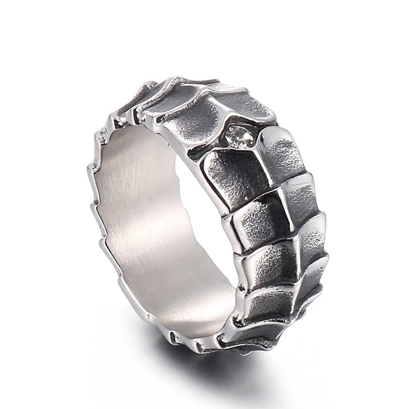 Gioielli da uomo - Anello in acciaio inossidabile con drago e pietre intarsiate, design geometrico in stile punk vintage, taglie dalla 9 alla 13_voghion.com