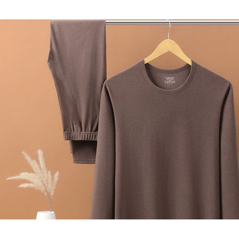 Derong round neck thermal underwear set, self heating layer, men's base shirt, thin style clothes, autumn pants, youth_voghion.com
