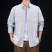 Camicia a maniche lunghe a righe da uomo, camicia casual ampia con bottoni, stile retrò in misto cotone, comoda per primavera e autunno._voghion.com