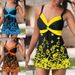 Women's swimsuit new style tankini leaf flower big skirt swimsuit split tankini_voghion.com