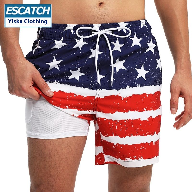 Pantaloni da spiaggia da nuoto stampati con bandiera nazionale Nuovi Pantaloncini sportivi da uomo a doppio strato 2 in 1 Anti imbarazzo Asciugatura rapida_voghion.com