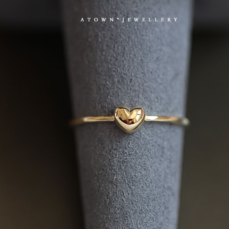 Bague fine en forme de cœur, petite, simple, polyvalente et super mignonne, plaquée argent pur, or 14 carats_voghion.com