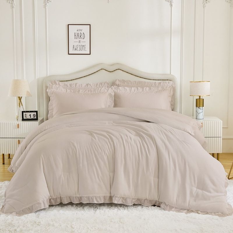 Dorm Bedding Set - Lightweight Fiber Comforter With Ruffled Edge (4-Piece Set Includes Quilted Blanket + 3 Accessories Soft & Breathable)​_voghion.com