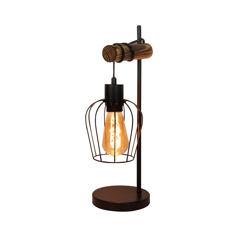 Retro Tischlampe 1 Flammige Nachttischlampe - 50CM Schwarz Tischleuchte Im Industriedesign Aus Metall Und Holz E27 Fassung Mit Schalter_voghion.com