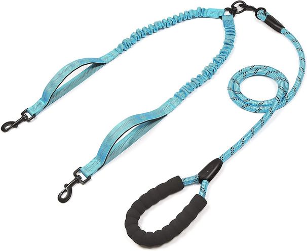 Guinzaglio retrattile elastico anti-groviglio per cani Pet Dual One-to-Two Double-Headed 2 Leashes, fosforescente_voghion.com