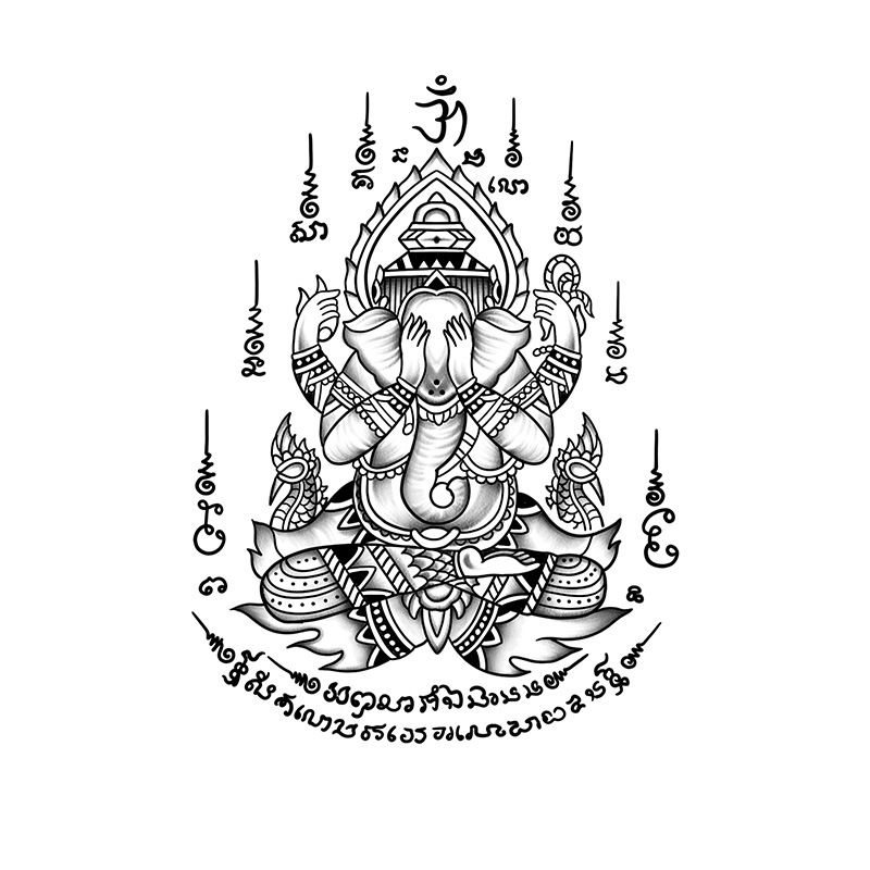 Adesivi per tatuaggi temporanei in sanscrito e tibetano - Tatuaggi finti impermeabili per braccia e pancia, design semipermanente realistico, stile boho di lusso_voghion.com