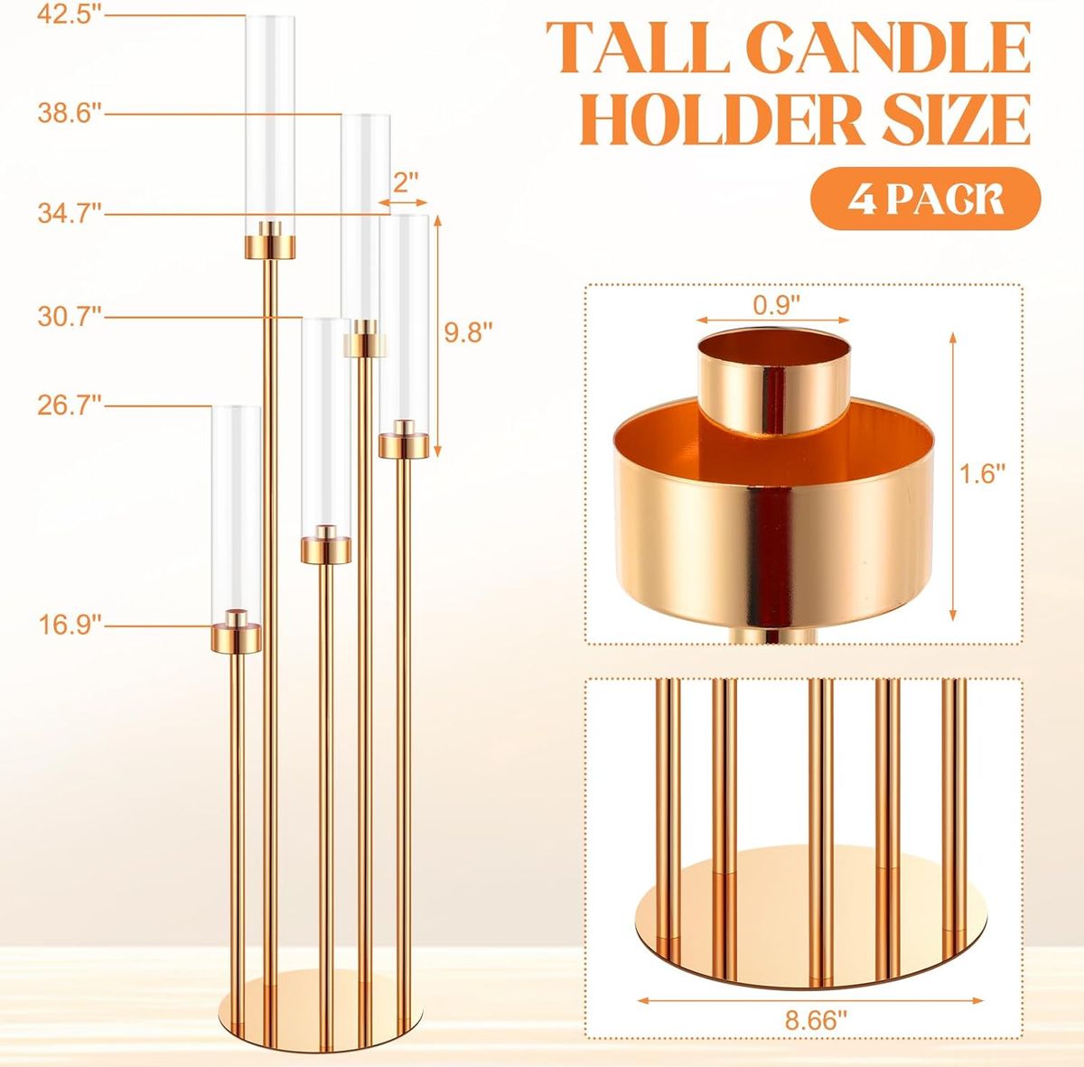 Floor Candelabra 5 Arm 42.5'' Tall Gold Candle Holder, Candelabra Centerpieces For Tables, Metal Candlestick Set With Ac_voghion.com