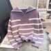 Color Block Striped Sweater Women's Pullover Knit Top With Half-Zip Design, Loose Fit Casual Long Sleeve Crewneck_voghion.com