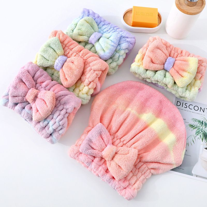 Coral Velvet Shower Rainbow Gradient Towel, Soft And Absorbent, Thickened Cute Princess Hat, Adult Shampoo Dryer Hat_voghion.com