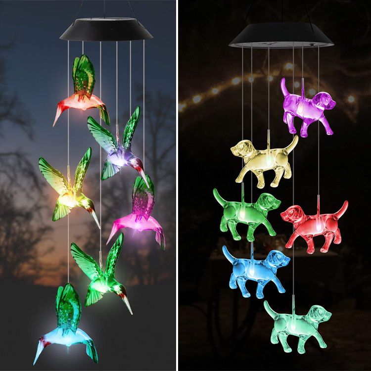 Solar-Windspiel mit bunten LEDs – Gartendekoration für draußen, hängende, rotierende Vogel- und Schmetterlingsornamente für Terrasse, Hof, Park_voghion.com