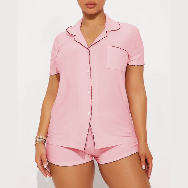 Damenbekleidung Home Comfort Casual Wave Line Button High Waist Shorts Set_voghion.com