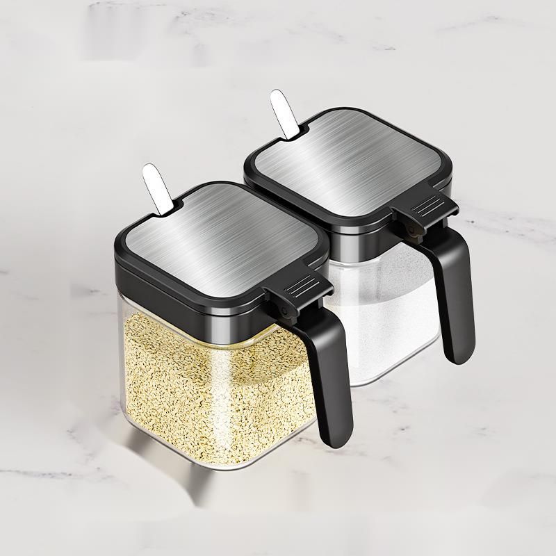 Frasco de vidrio con cuchara, juego de botellas, recipiente para condimentos, caja de almacenamiento sellada_voghion.com