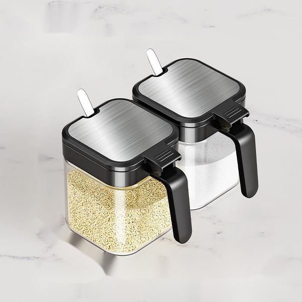 Frasco de vidrio con cuchara, juego de botellas, recipiente para condimentos, caja de almacenamiento sellada_voghion.com