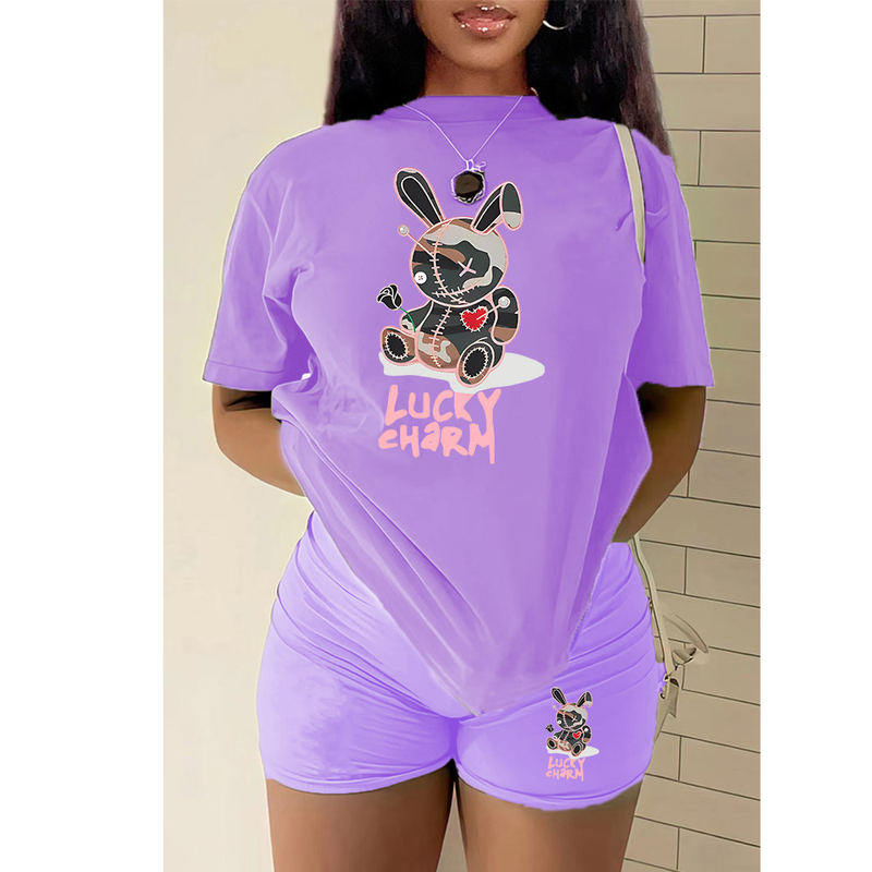 T-shirt shorts da donna con stampa di coniglietti_voghion.com