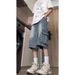 Shorts jeans cargo vintage lavados para homens, novo corte solto de verão com bolsos laterais e design de bolso grande, casual_voghion.com