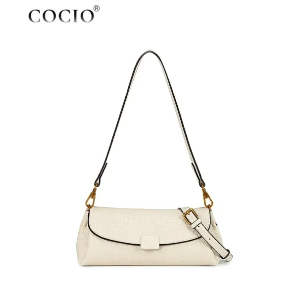 Borsa a tracolla vintage in pelle da donna con tracolla larga e casual, nuova di zecca, firmata COCIO_voghion.com