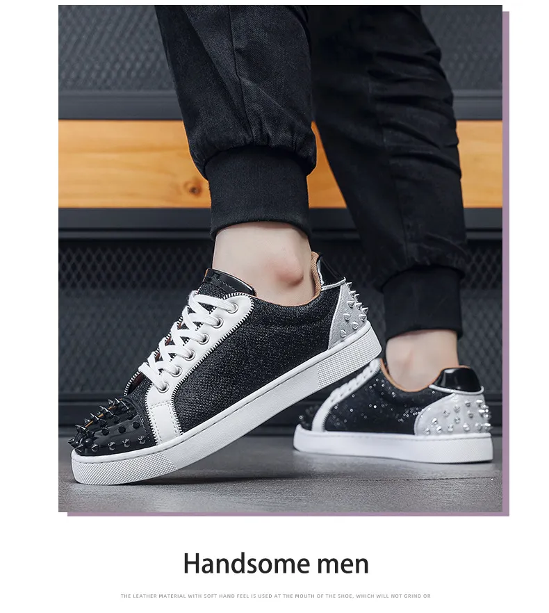 Chaussures pour hommes à semelles rouges, rivets décontractés, personnalité, tendance, mode_voghion.com