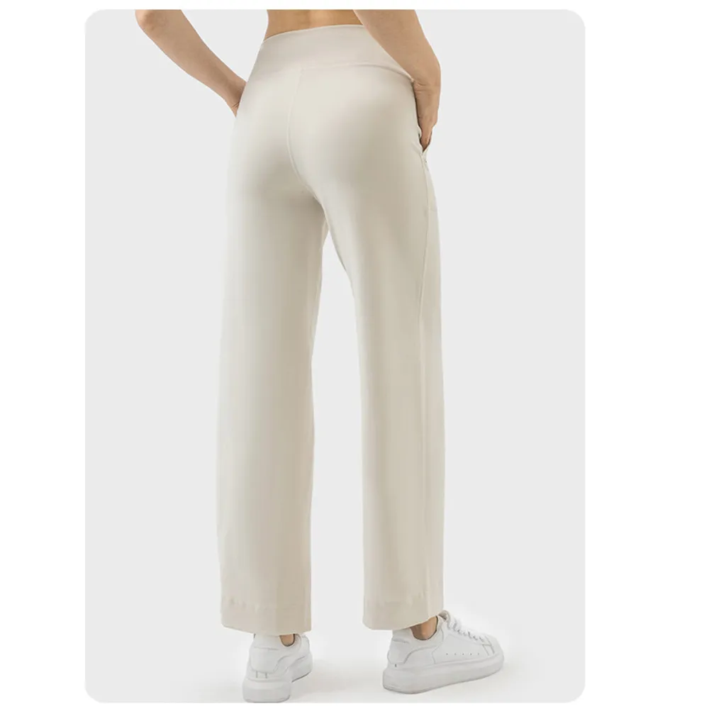 New Evrlue Double 6 Zero Sense Wide Leg Large Pocket Fitness Yoga Women Sports Casual Long Pants DL336_voghion.com