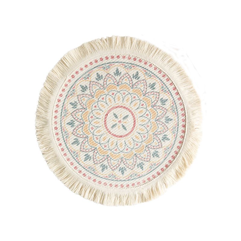 Modern Floral Cotton Placemats Set – Round Heat-Resistant Table Mats For Plates & Cups, Eco-Friendly Dining Decor (5 Colors, 2 Sizes)_voghion.com