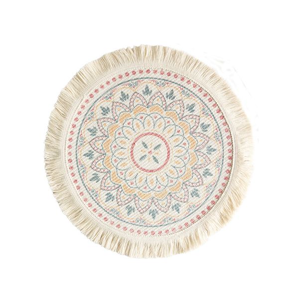 Modern Floral Cotton Placemats Set – Round Heat-Resistant Table Mats For Plates & Cups, Eco-Friendly Dining Decor (5 Colors, 2 Sizes)_voghion.com